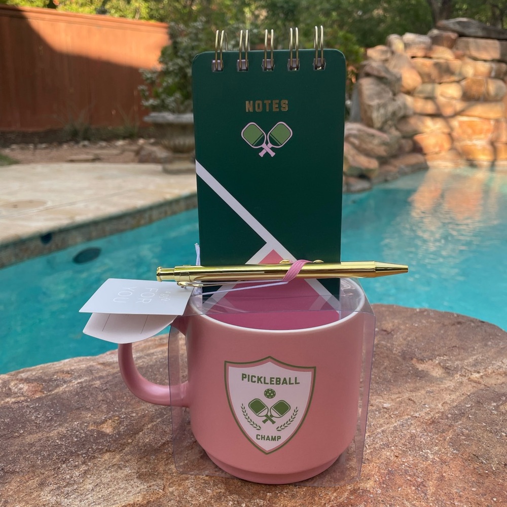 Pickleball Champ Pink Ceramic Mug Notepad and Pen Gift Set by Fringe NEW!
